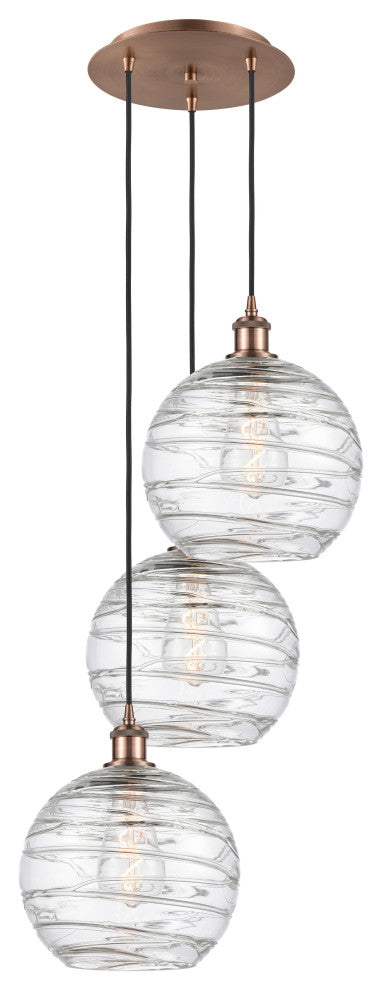 Athens Multi-Pendant, Antique Copper, Clear Deco Swirl