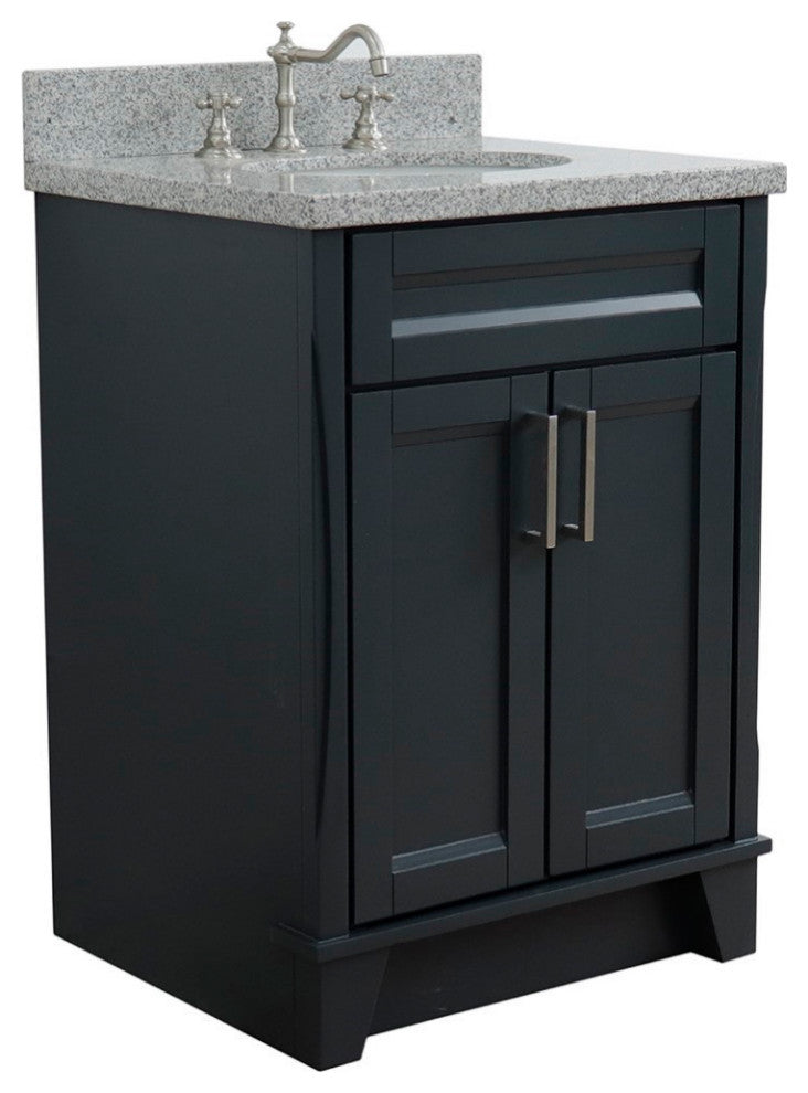 25" Single Sink Vanity, Dark Gray Finish With Gray Granite And Oval Sink