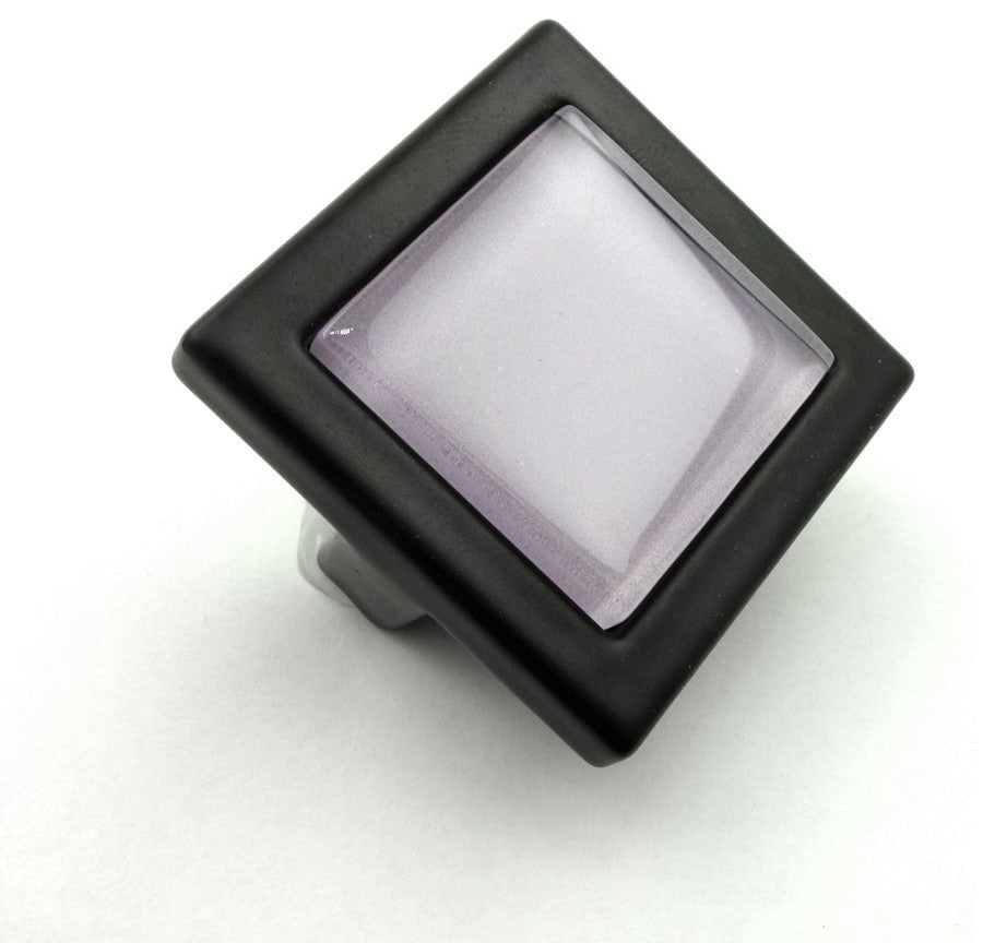 Wisteria Purple Crystal Glass Black Metal Square Manor Knob