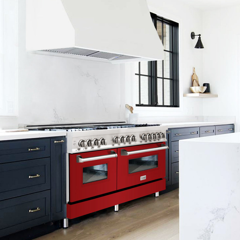 ZLINE 60" Dual Fuel Range, Stainless Steel With Red Gloss Door RA-RG-60