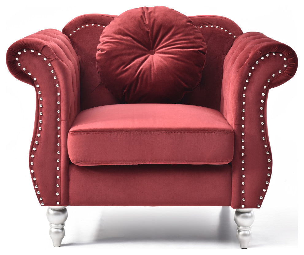 Hollywood Burgundy Velvet Tufted Accent Chair