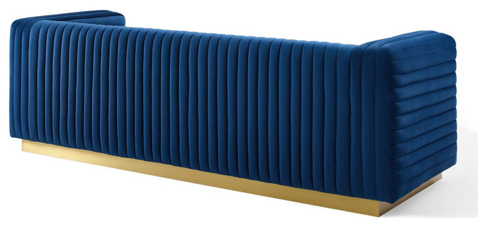 Charisma Channel Tufted Performance Velvet Living Room Sofa - Navy