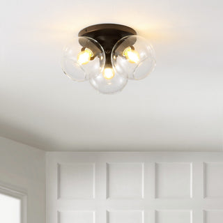 Iris 11.5" 3-Light Farmhouse Rustic Iron/Glass LED Semi Flush Mount, Black
