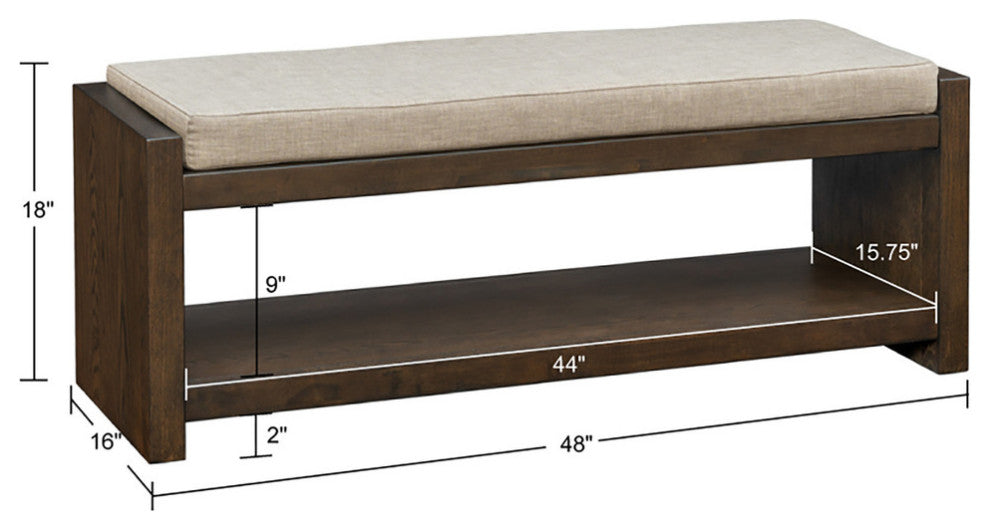 Madison Park Ivan Accent Bench with Lower Shelf in Brown