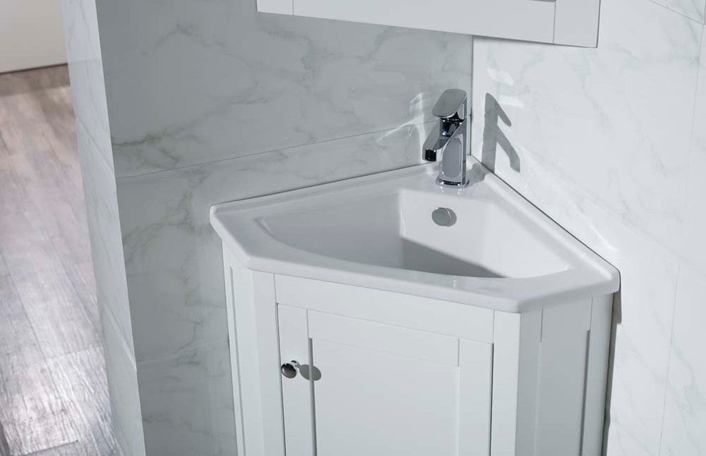 Monte 25" Corner Bathroom Vanity With Medicine Cabinet, White