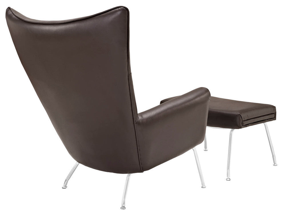 Modern Contemporary Living Room Leather Lounge Chair and Ottoman Dark Brown