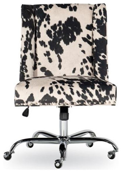 Linon Draper Wood Upholstered Office Chair in Black Cow Print