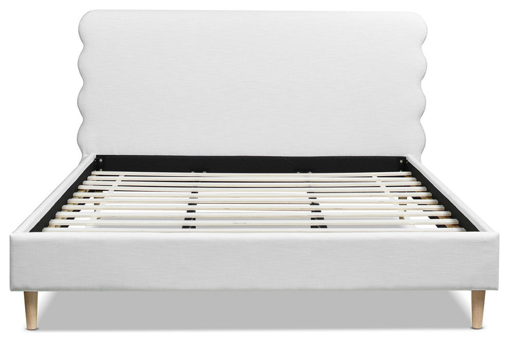 Stockholm Modern Wavy Headboard Platform Bed, Antique White Polyester, King