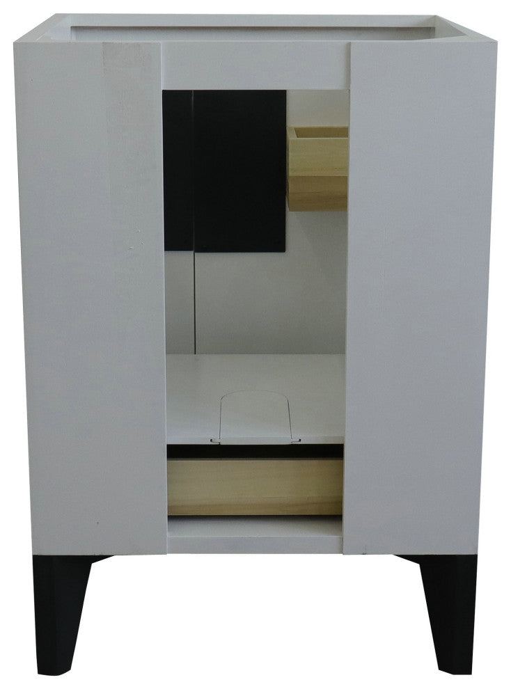 25" Single Sink Vanity, White Finish With Black Galaxy Granite And Round Sink