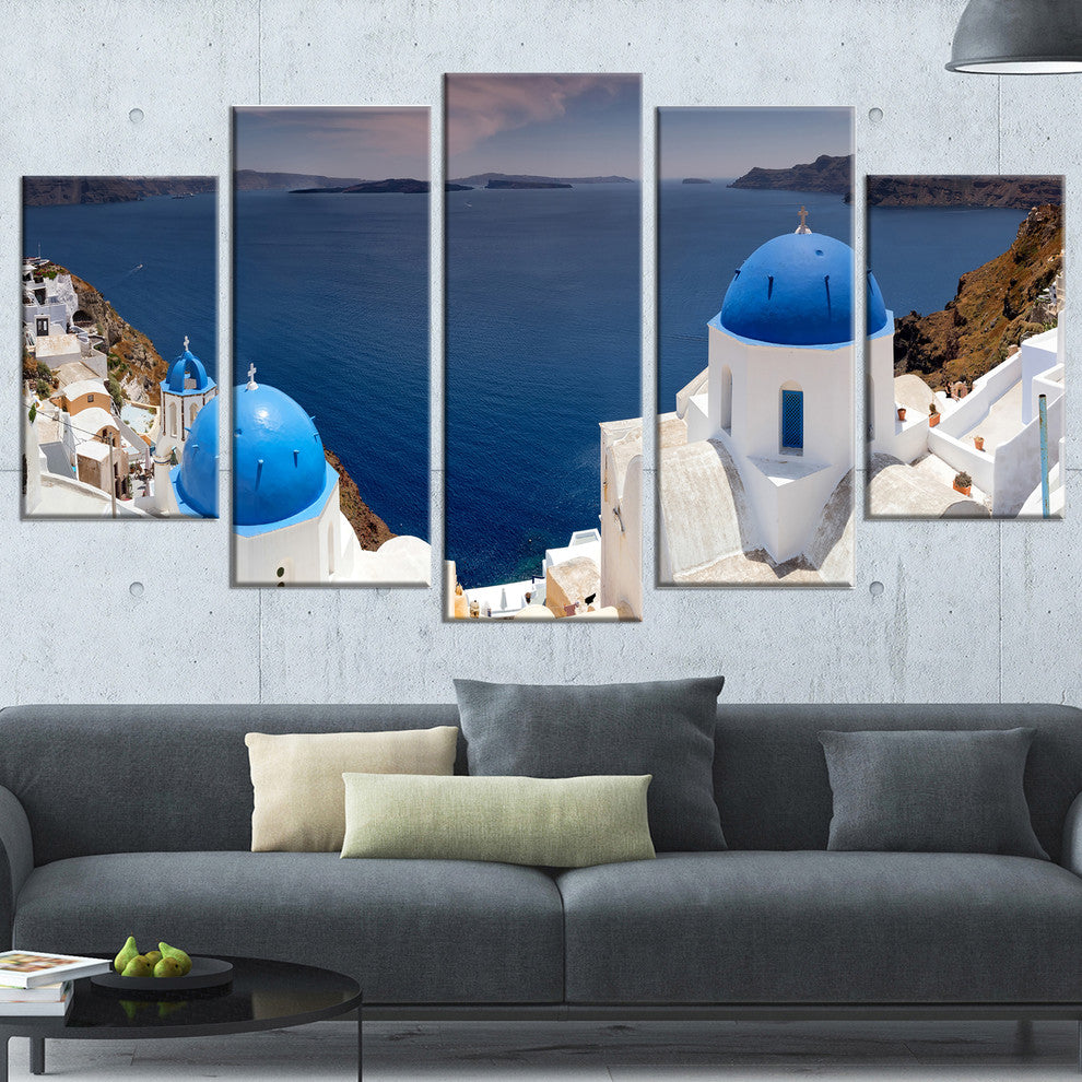 "Blue Doomes Churches Panorama" Landscape Print Wall Artwork, 5 Panels, 60"x32"