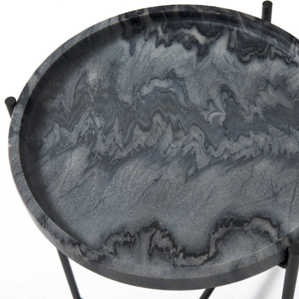 Stella Gray Marble w/ Black Metal Base Round Accent Table