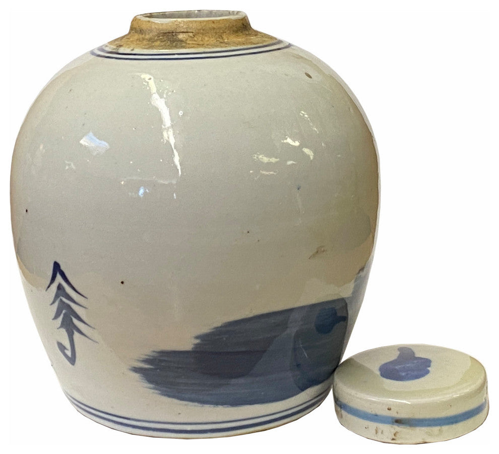 Chinese Oriental Small Blue White Kirin Kid Porcelain Ginger Jar Hws1861