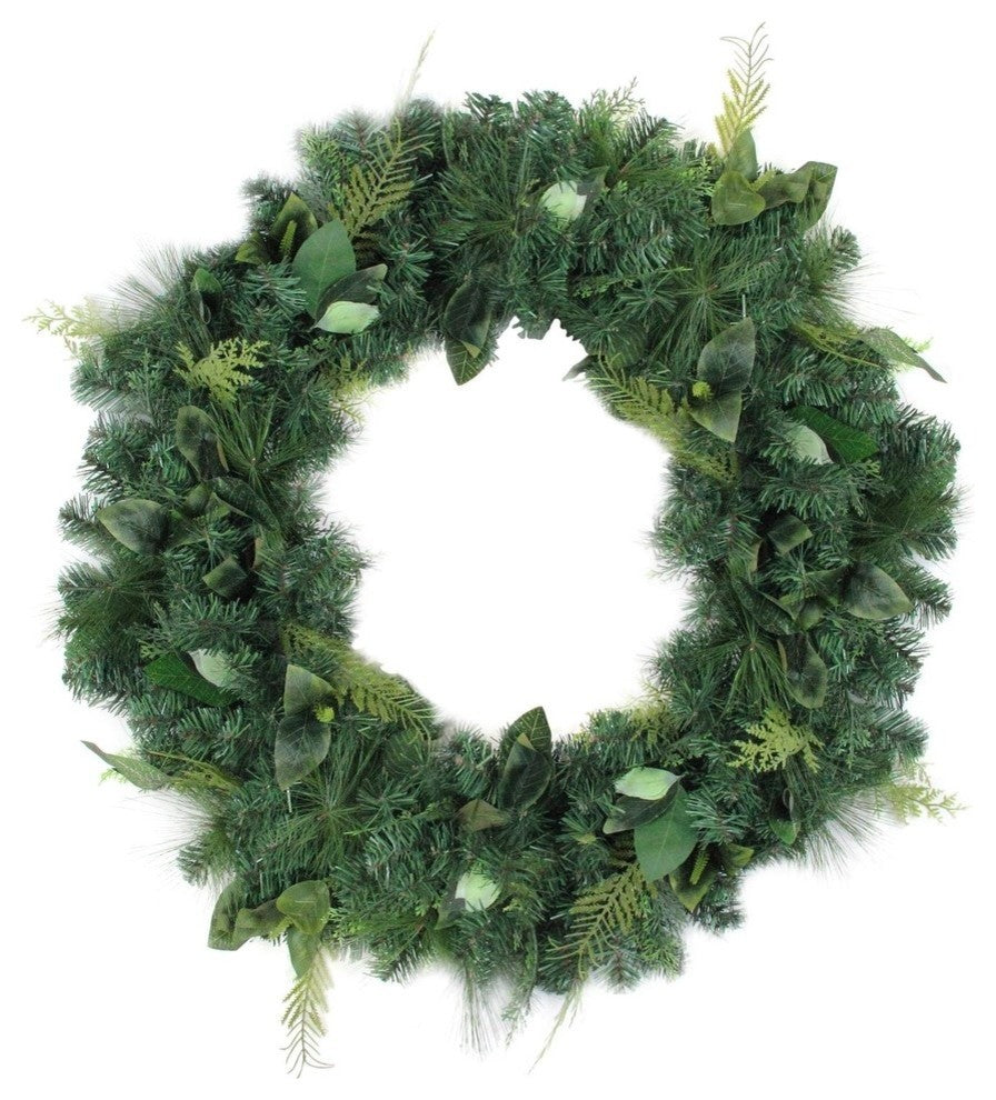 36" Assorted Green Foliage and Needle Branch Christmas Wreath, Unlit