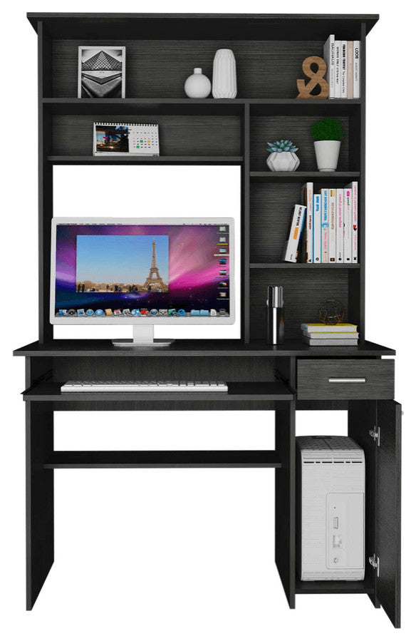 Zeno Gray Oak Computer Desk with Hutch