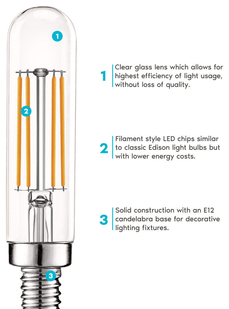 E12 LED Tube Bulb T6 T6.5 Edison Warm White Candle 5W 12-Pack