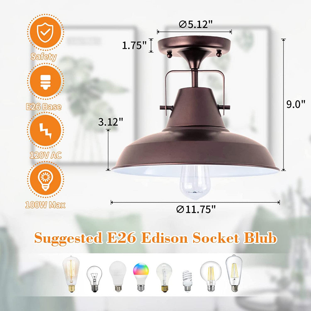 Farmhouse Semi Flush Mount Ceiling Light Vintage Rust Ceiling Lamp
