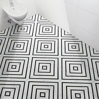 8"x8" Amlil Handmade Cement Tile, White/Black, Set of 12