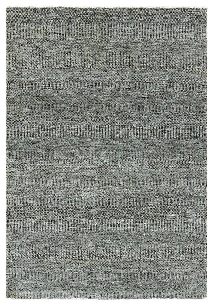 Gray, Modern Grass Design, Natural Undyed Wool, Hand Knotted, Rug, 4'2"x6'