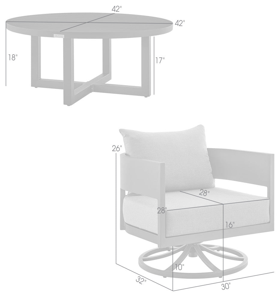 Argiope 3-Piece Patio Swivel Seating Set, Gray Aluminum With Gray Cushions