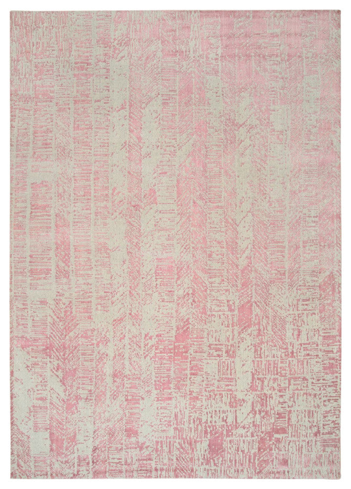 Rose Pink All Over Design Wool and Art Silk Jacquard Hand Loomed Rug, 10'x14'
