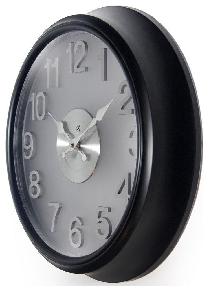 Onyx Black/Silver Modern Wall Clock 15"