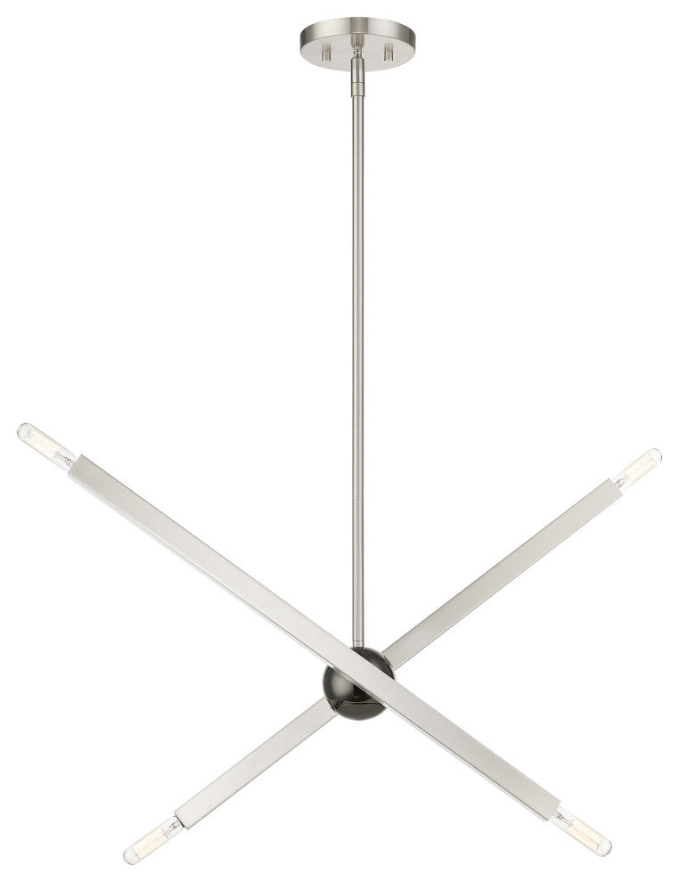 Livex Lighting Monaco 4-Light Linear Chandelier, Brushed Nickel/Black Chrome