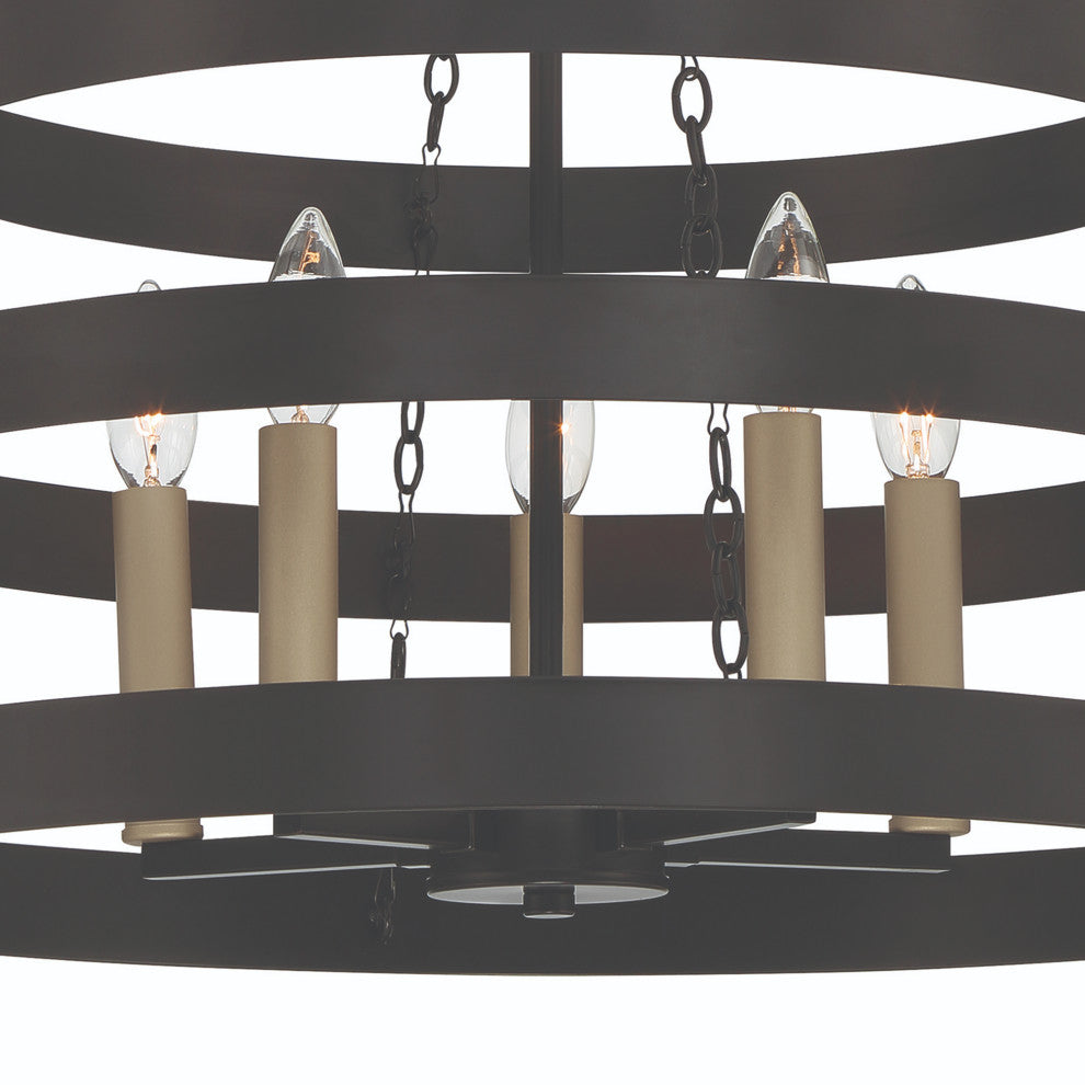 5-Light Candle Style Wagon Wheel Chandelier, Classic Black/Brass Dust