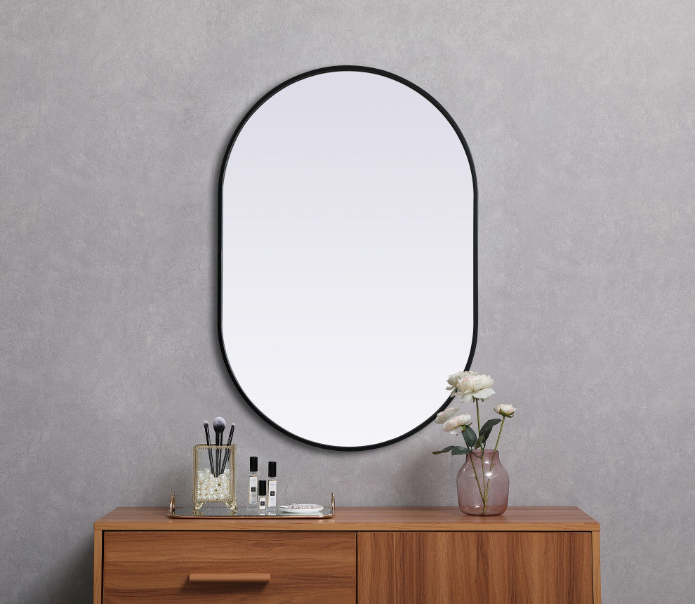 Metal Frame Oval Mirror 27X40 Inch, Black