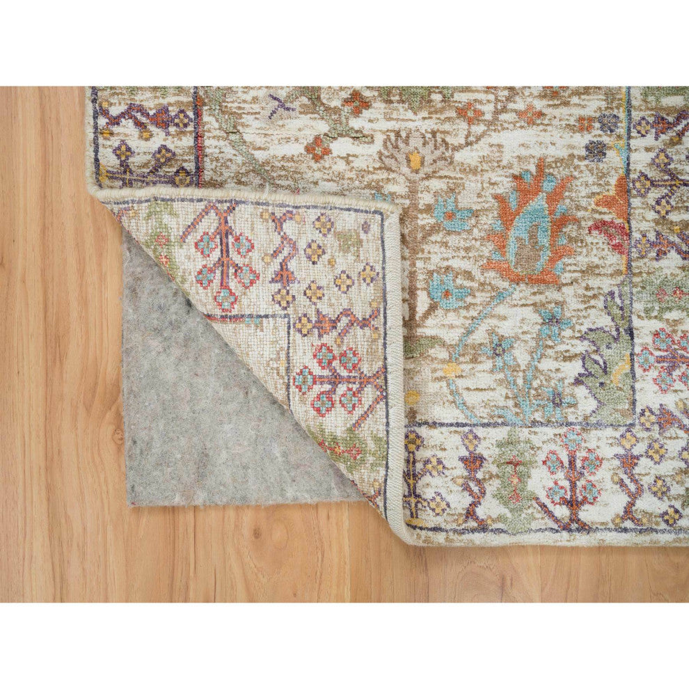 Taupe, Directional Vase Design, Silk/Wool, Hand Knotted Mat Rug, 2'2"x3'1"