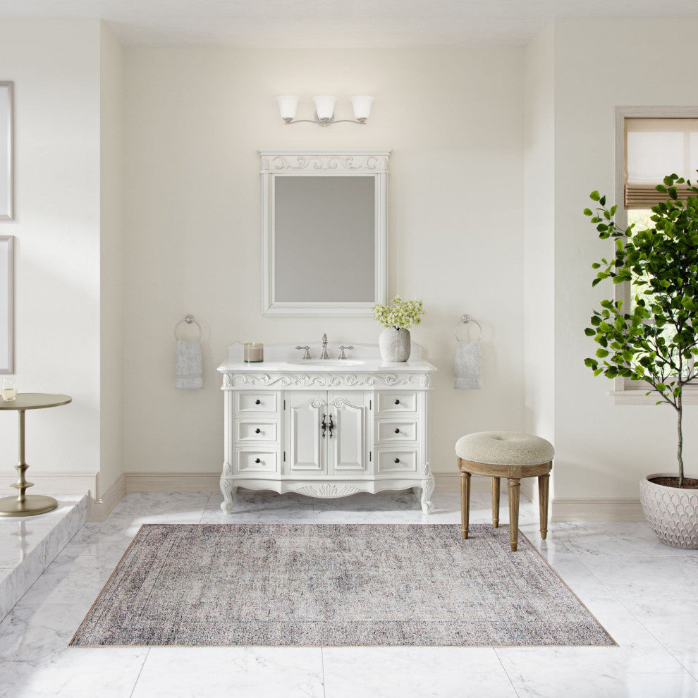 Antique White Traditional Style Single Sink Beckham Bathroom Vanity, White, 48", Single Sink, With Mirror, Freestanding