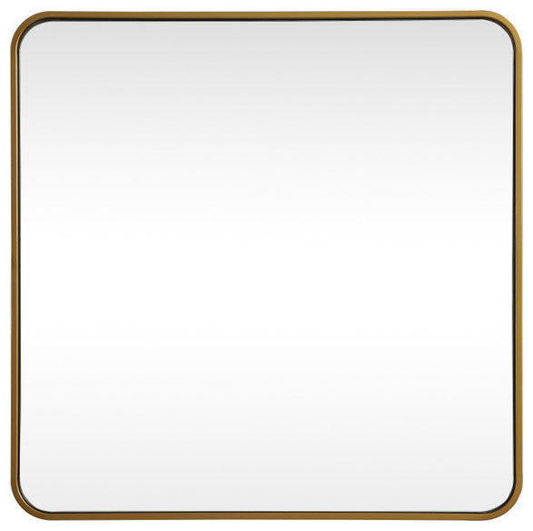 Ellis Soft Corner Metal Square Mirror 30x30 Inch, Brass