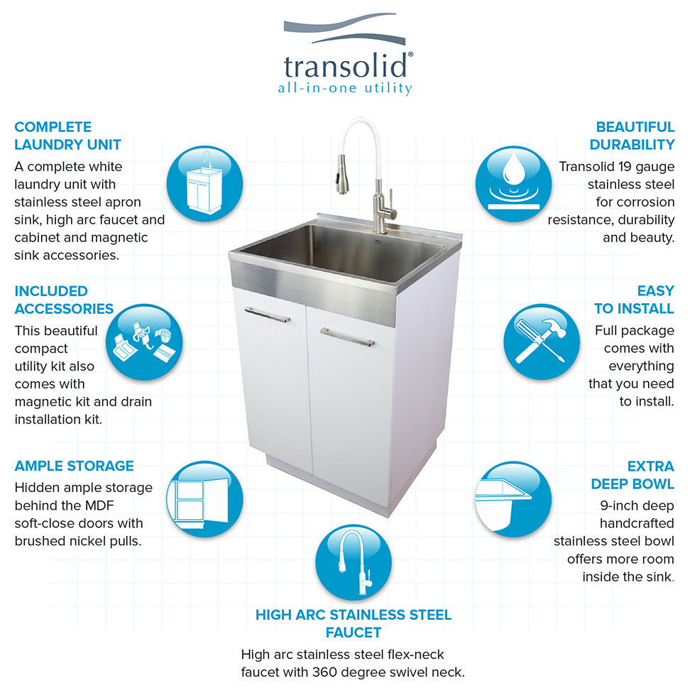 Transolid 24-in All-in-One Laundry Cabinet with Sink and Faucet in White, Laundr