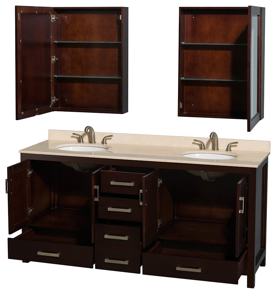Wyndham WCS141472DESIVUNOMED Espresso 72 Inch Double Bathroom Vanity