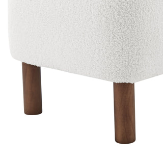 Beatrice Ottoman, White Fabric With Walnut Stained Wood Legs