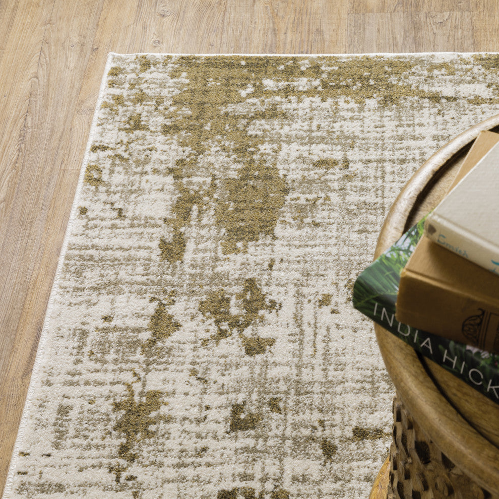 Vander Casual Distressed Beige/Gold Power-Loomed Area Rug, 9'10"x12'10"