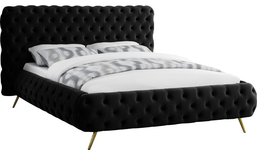 Delano Velvet Upholstered Bed, Black, King