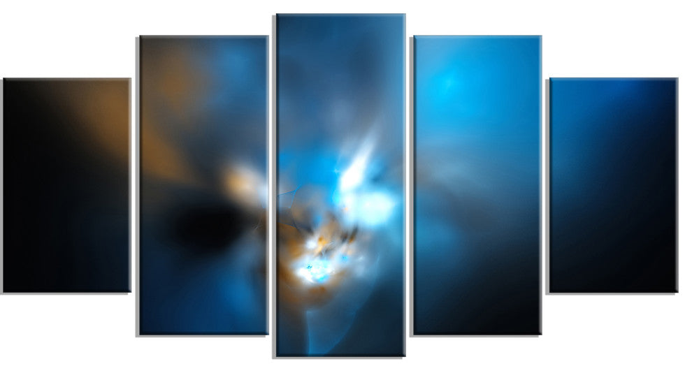 Mystic Green Fractal, Contemporary Wall Art Canvas, 60"x32", 5 Panels