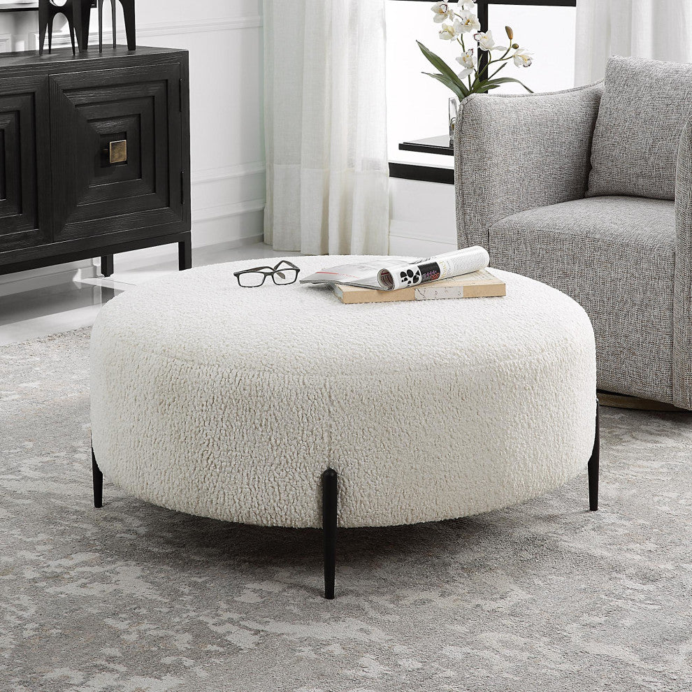 Uttermost 23778 Arles 40"W Standard Ottoman - Satin Black / White