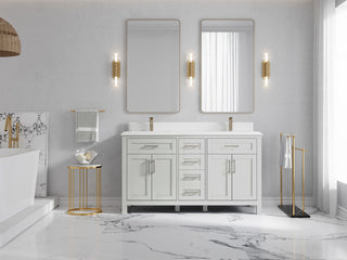 Cambridge 60 Double Bathroom Vanity in Coventry Gray 1.5" White Quartz