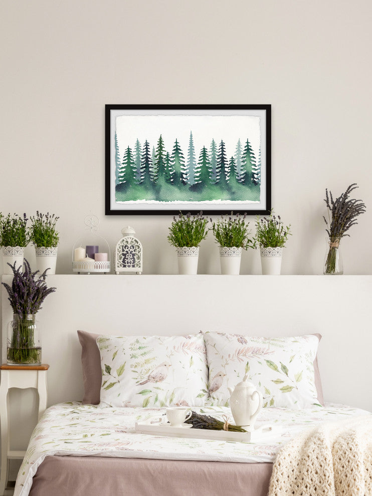 "Green Pine Forest" Framed Painting Print, 24x16