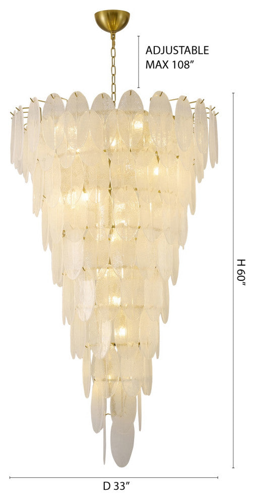 12-Light Brass Chandelier With Frosted Glass