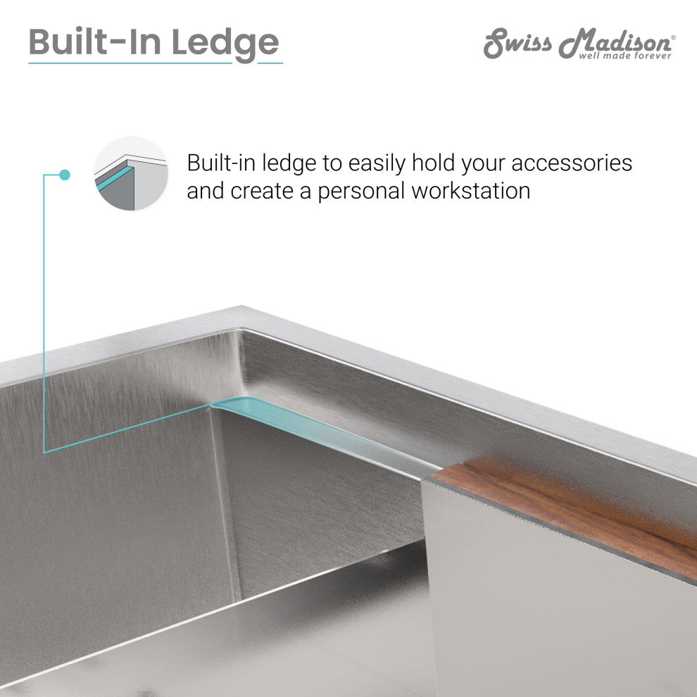 Rivage 33x19" Single Basin Undermount Kitchen Workstation Sink