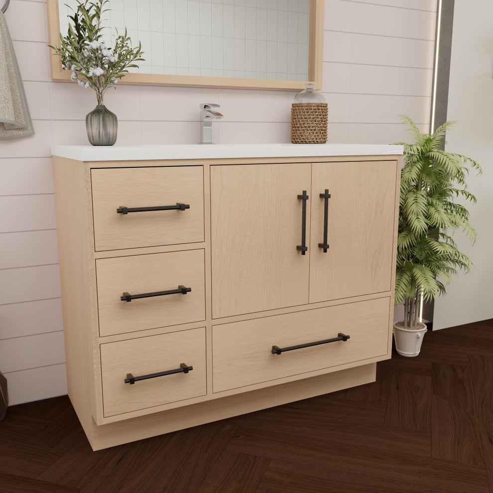 Victoria 42" Solid Wood Bath Vanity Left Side Drawers, Yellow Oak