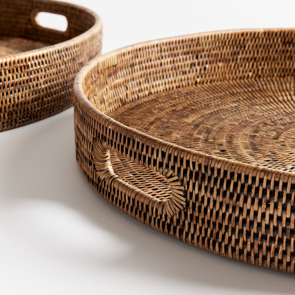 Burma Rattan Round Ottoman Trays, Large