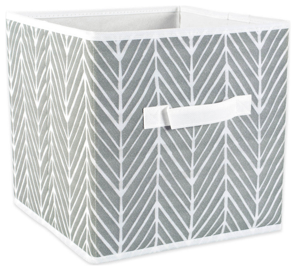 Nonwoven Polyester Cube Herringbone Gray Square 11"x11"x11", Set Of 4
