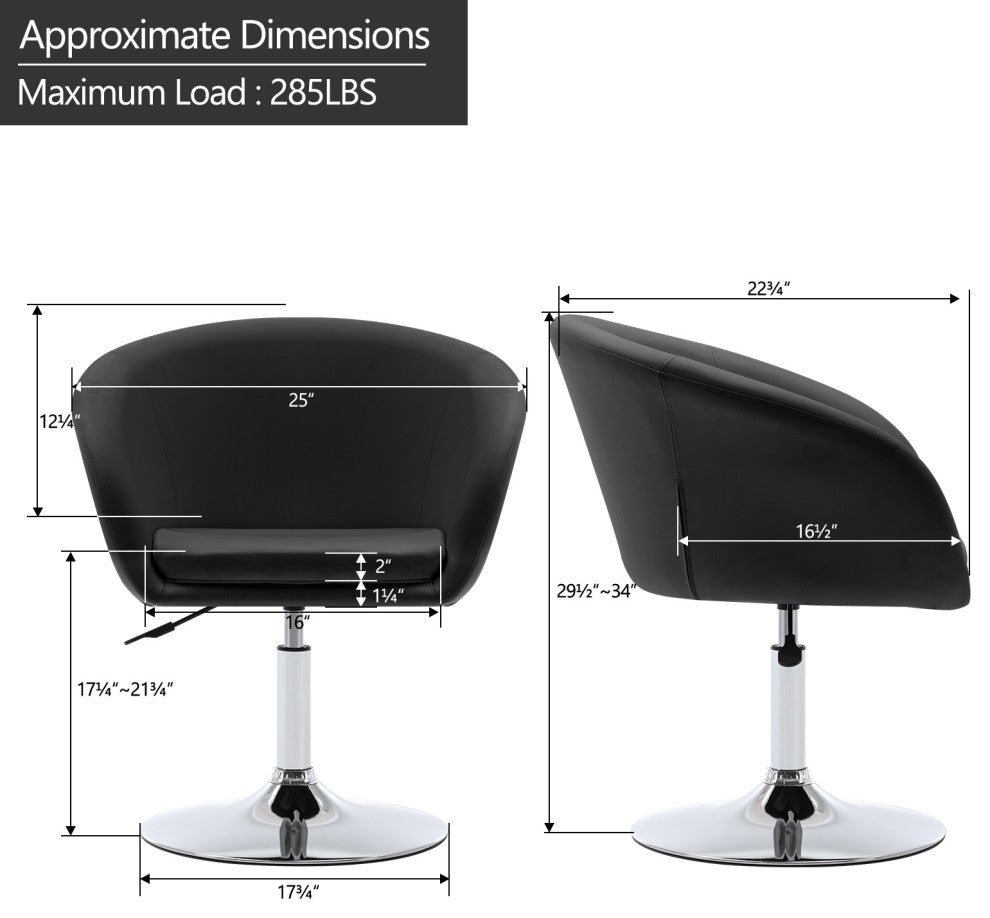 Minimalist Swivel Barrel Chair, Black-Pu