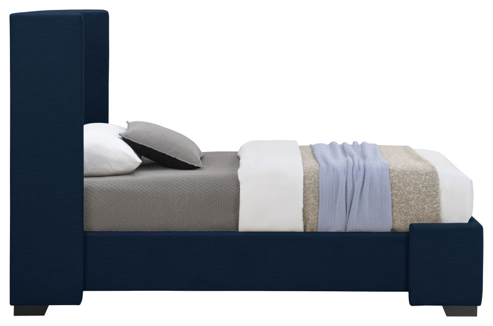 Oxford Linen Textured Fabric Upholstered Bed, Navy, Twin
