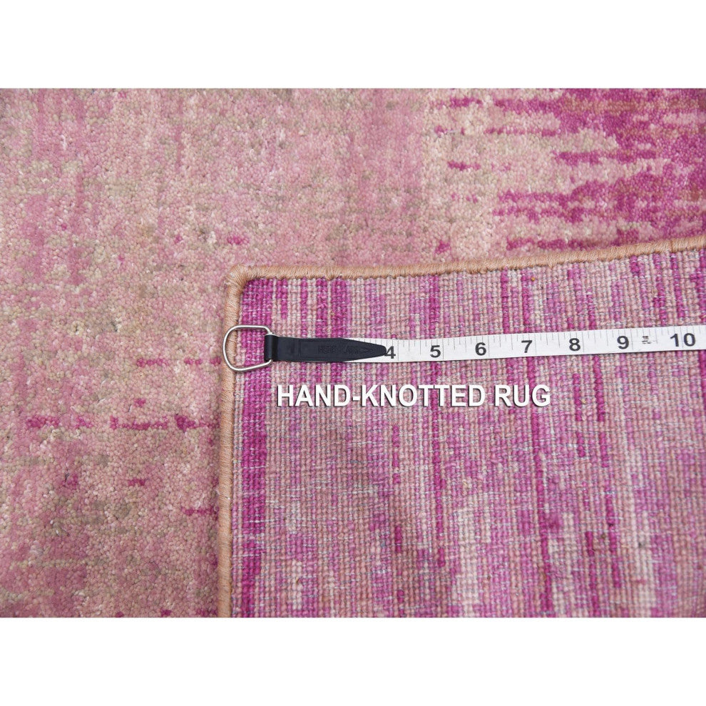 Pink Vertical Ombre Design Natural Wool Hand Knotted Oriental Mat Rug, 2'0"x3'2"
