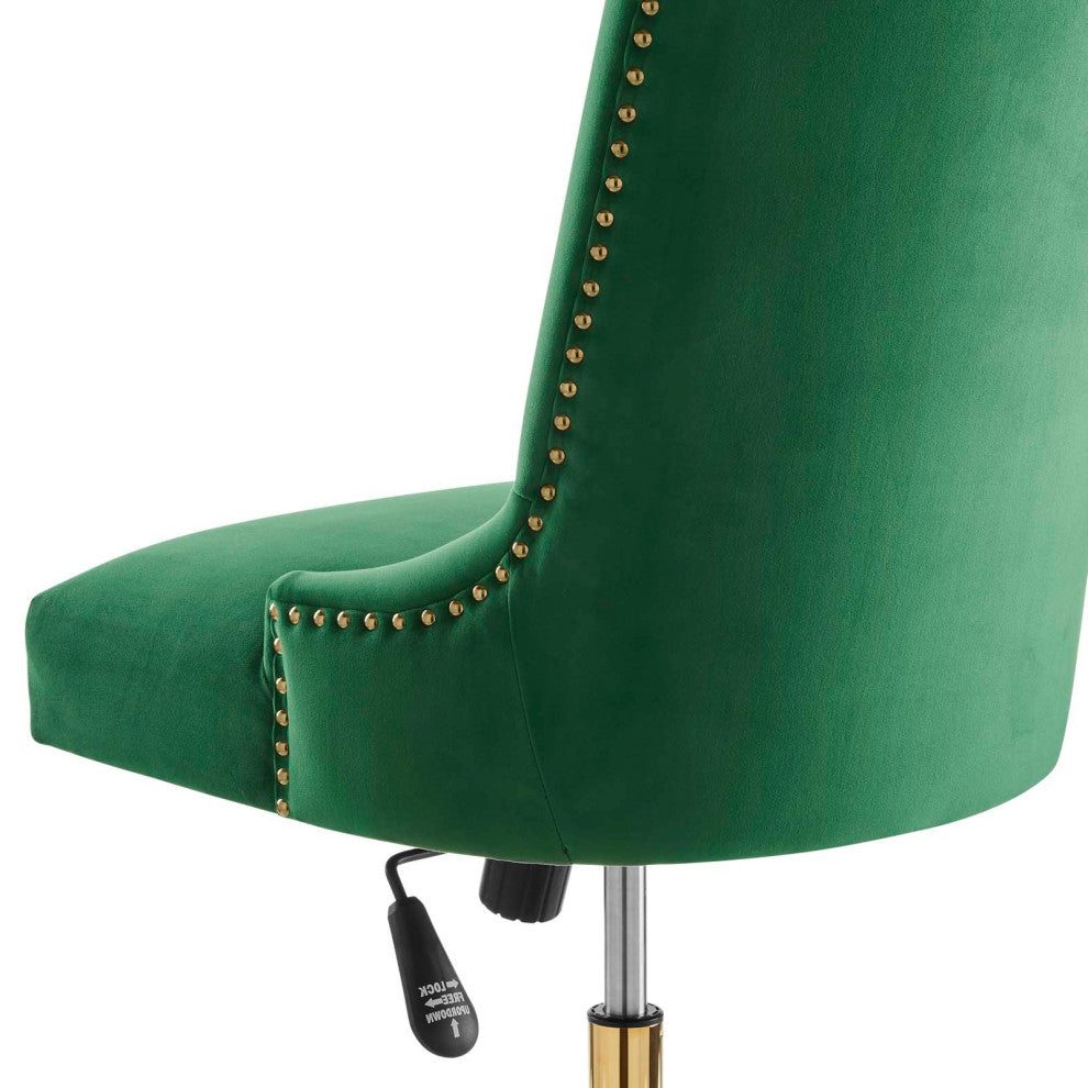 Computer Work Desk Tufted Chair, Velvet, Gold Green, Home Business Office