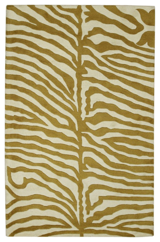 GOLD Transitional Stripe Modern Tufted Area Rug